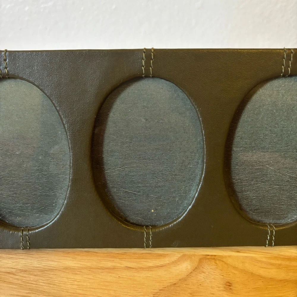 Dark Brown Photo Frame With 3 Openings, Faux Leather